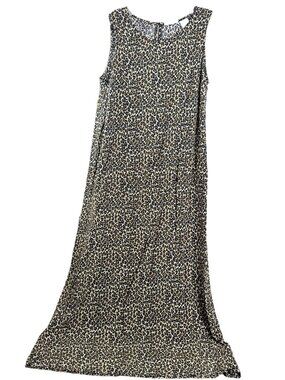 VTG Studio Ease Sz 12 Leopard Print 51"L Sheath Dress 100% Rayon Sleeveless GUC